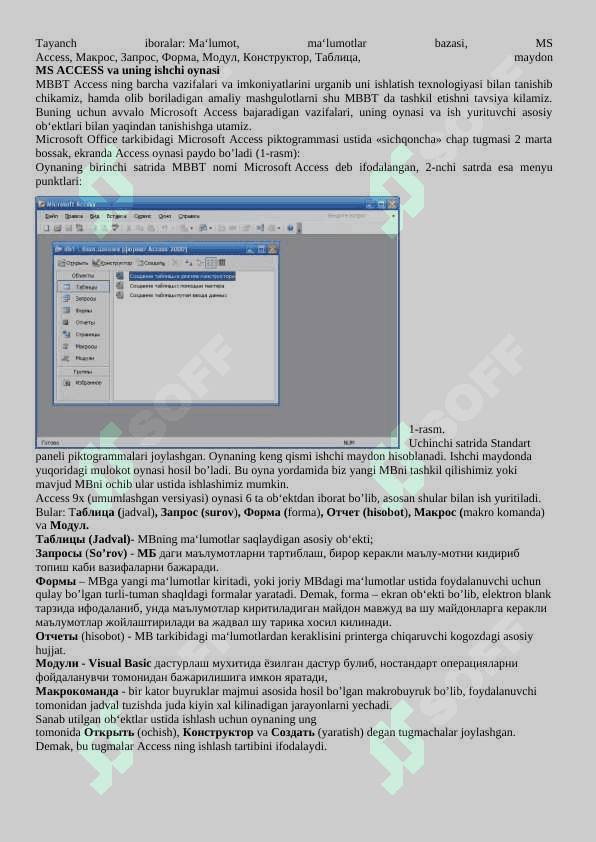 MS Accesda MO strukturasini tanlash 2