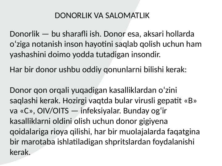 Transfuziologiya . Donorlik va salomatlik