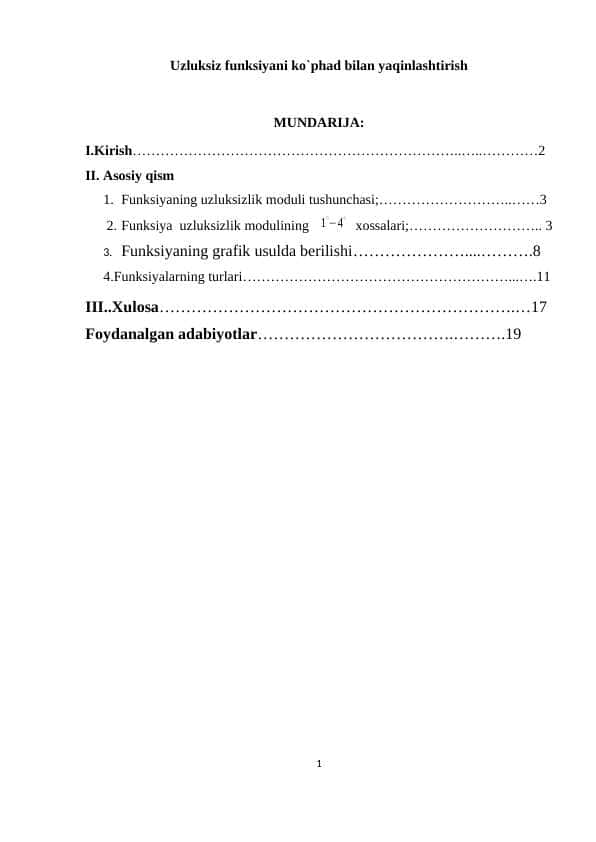 Uzluksiz funksiyani ko`phad bilan yaqinlashtirish