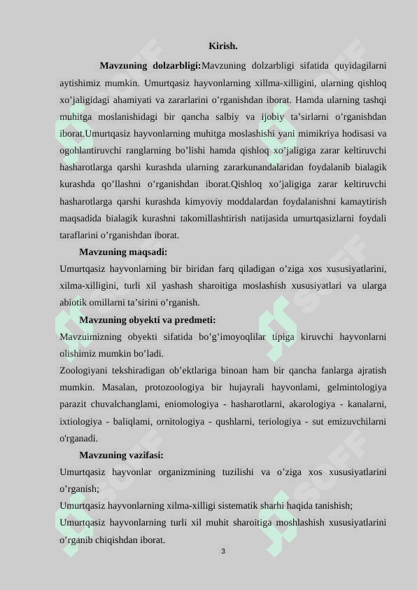 Umurtqasiz hayvonlarni xilma-xilligi turli xil muhitda yashashga moslashganligi natijasi 3