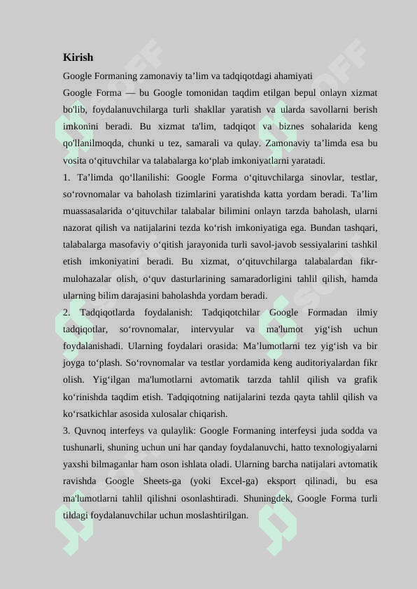 Google forma yordamida online sōrovnoma hamda testlar yaratish 3