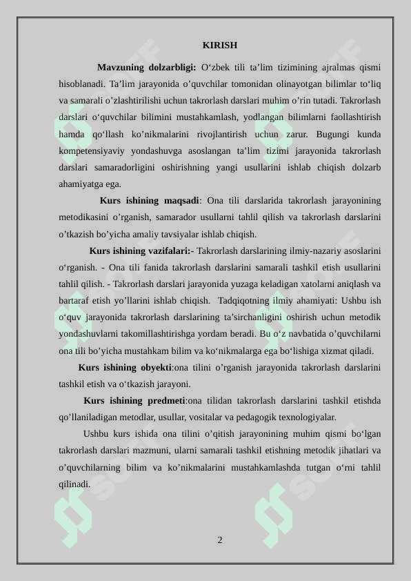 ONA TILIDAN TAKRORLASH DARSLARINI TASHKIL ETISH METODIKASI 2