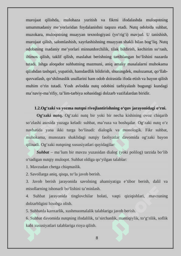 6-sinf o‘quvchilarning og‘zaki va yozma nutqini o‘stirishda nazorat ishlarining ahamiyati 8
