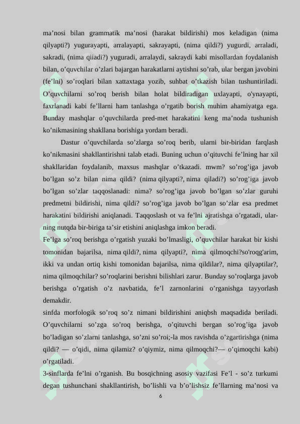 Boshlang’ich sinflarda ona tili va o’qish savodxonligi darslarida harakatni bildiruvchi so’zlarga oid bilimlarni o’rgatish metodikasi 6