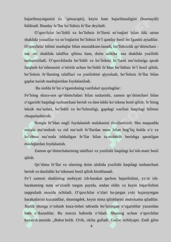 Boshlang’ich sinflarda ona tili va o’qish savodxonligi darslarida harakatni bildiruvchi so’zlarga oid bilimlarni o’rgatish metodikasi 8