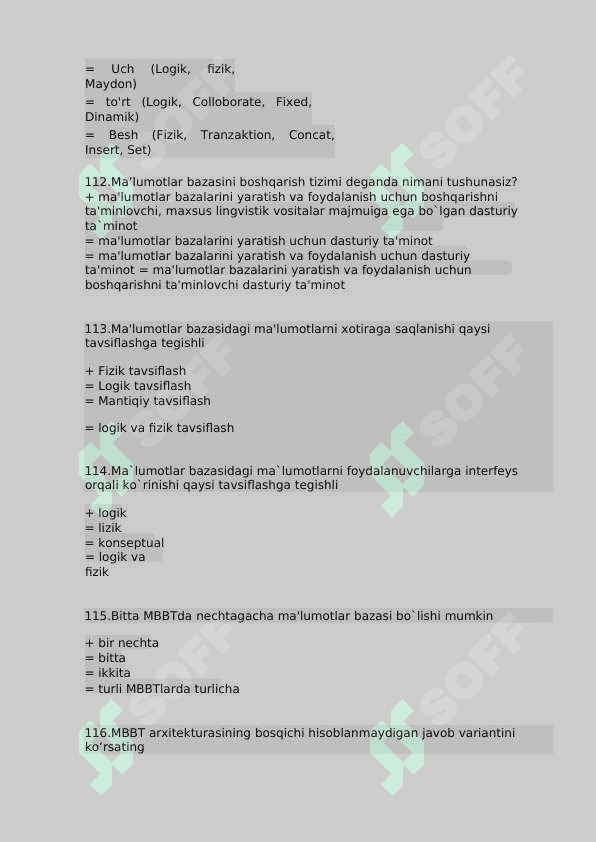 Ma'lumotlar bazasi 2 fanidan yakuniy baza testi 2-kurs TATU. 3