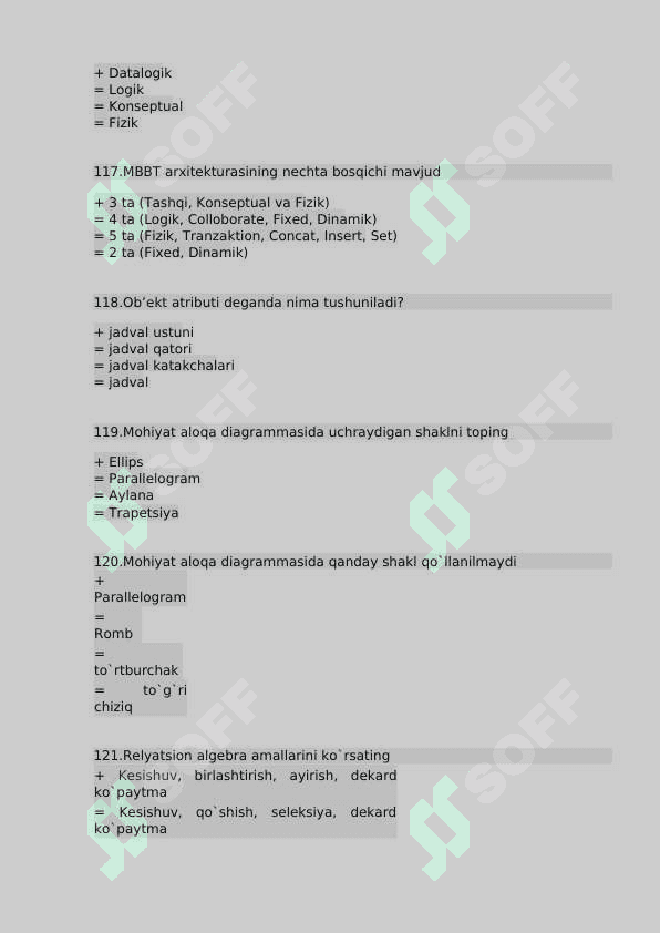 Ma'lumotlar bazasi 2 fanidan yakuniy baza testi 2-kurs TATU. 4