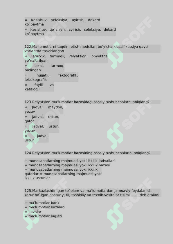 Ma'lumotlar bazasi 2 fanidan yakuniy baza testi 2-kurs TATU. 5