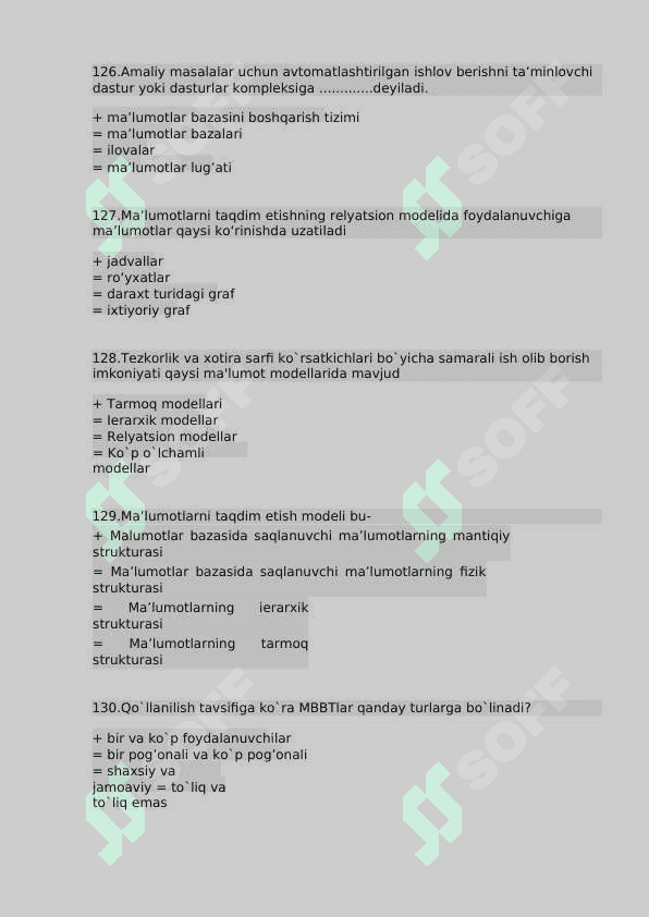 Ma'lumotlar bazasi 2 fanidan yakuniy baza testi 2-kurs TATU. 6