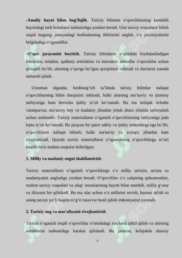 Boshlang'ich sinf o'quvchilarini tarixiy materiallar bilan  tanishtirish. 7