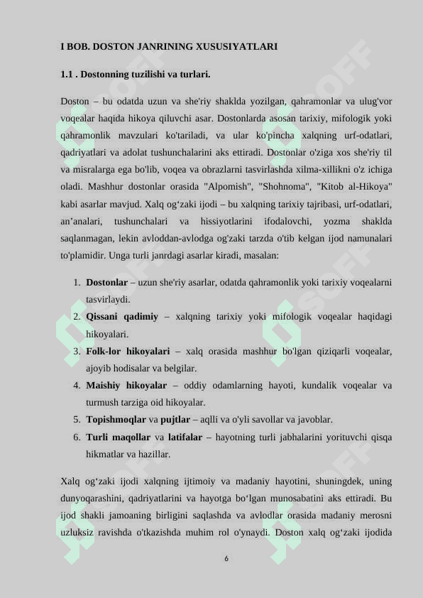 Doston-xalq og’zaki ijodining yirik epik janri sifatida 6
