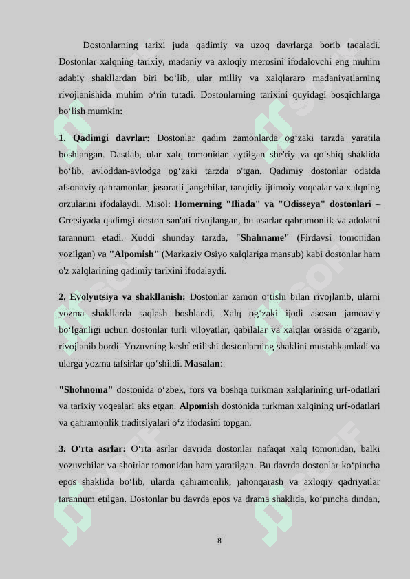 Doston-xalq og’zaki ijodining yirik epik janri sifatida 8