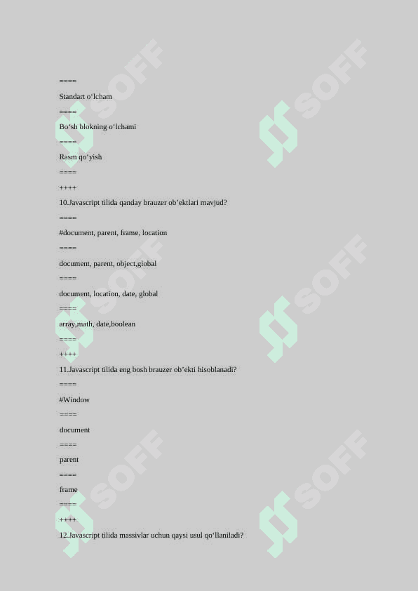 Veb dasturlashga kirish fanidan yakuniy baza testi 2-kurs TATU 4
