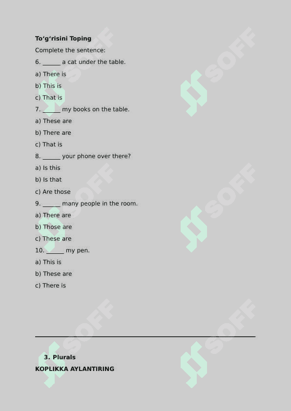 English beginners Test With answers 2