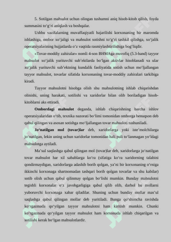 Tayyor mahsulotni omborga qabul qilish tartibi baholash va buxgalteriyadagi hisobi 4