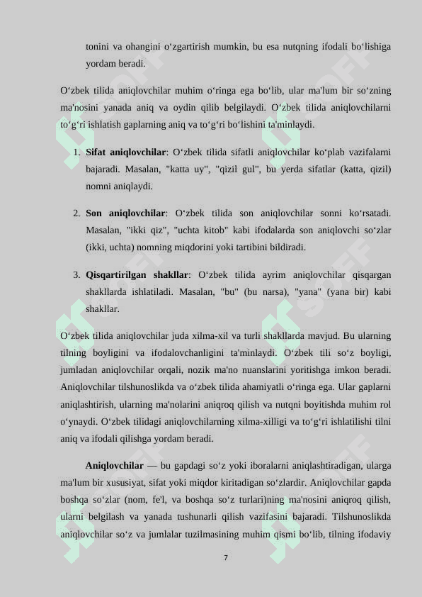 O‘zbek tilida aniqlovchilar(Erkin Vohidov asarlari misolida) 7