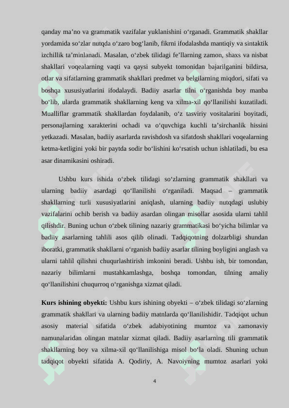 O’zbek tilida sozlarning  grammatik shakli badiiy asar misolida 4