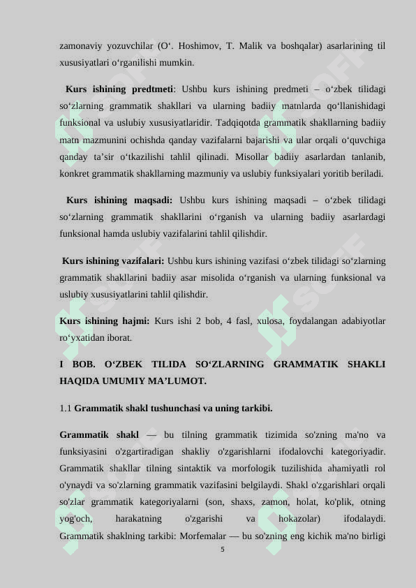 O’zbek tilida sozlarning  grammatik shakli badiiy asar misolida 5