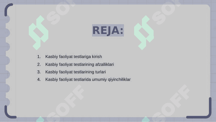 Kasbiy faoliyat sohasidagi testlar 2