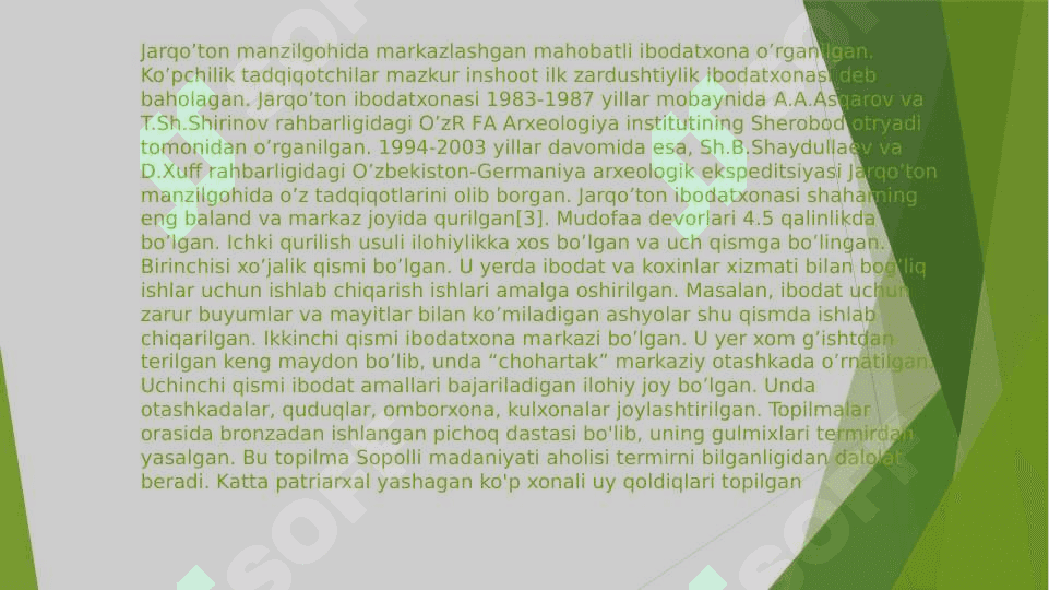 JARQO`TON-O`ZBEKISTON HUDUDIDAGI ILK SHAHAR ME`MORCHILIGINING O`ZIGA XOS USLUBLARI 4