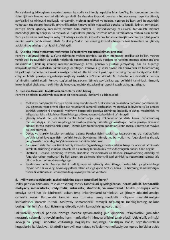Pensiya Ishi Yakuniy savollar Javoblari 2