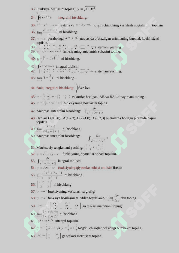yakuniy savollar matematika 1-kurs 4