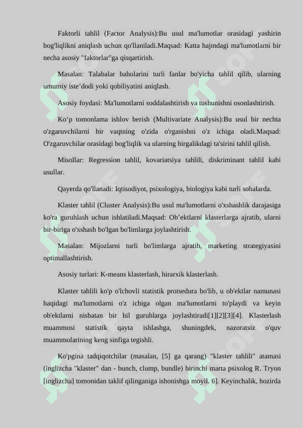 FAKTORLI TAHLIL,KOʻP TOMONLAMA ISHLOV BERISH. KLASTER TAHLIL HAQIDA 2