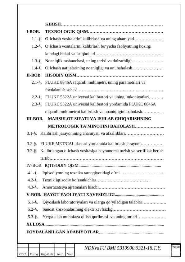 Zamonaviy multimetrlarni kalibrlash va noanikligini baxolash