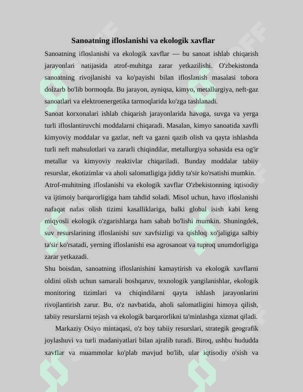 O’zbekistonda bo’lishi mumkin bo’lgan texnogen xavflar 2
