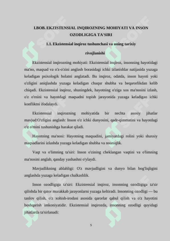EKZISTENSIAL INQIROZ INSON OZODLIGI MANBAI SIFATIDA. O‘Z OZODLIGI VA MAS’ULIYATNI KONSTRUKTIV VA DESTRUKTIV HAL QILISH USULLARI. 5