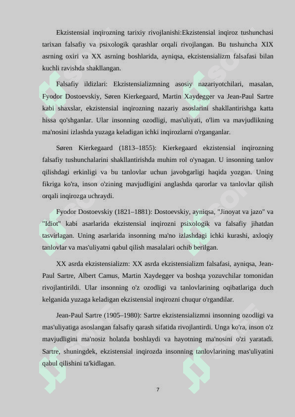 EKZISTENSIAL INQIROZ INSON OZODLIGI MANBAI SIFATIDA. O‘Z OZODLIGI VA MAS’ULIYATNI KONSTRUKTIV VA DESTRUKTIV HAL QILISH USULLARI. 7