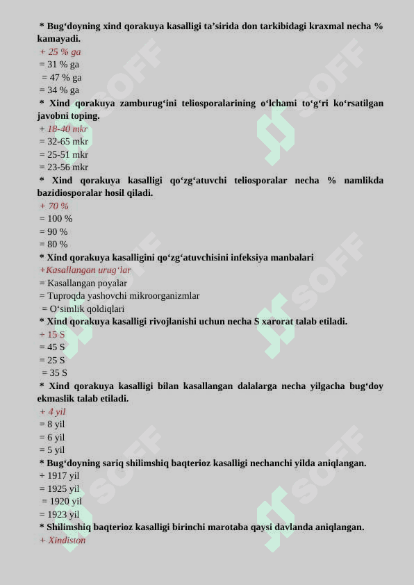 O‘simliklar karantin kasalliklari fanidan test savollari Yakuniy nazorat 8