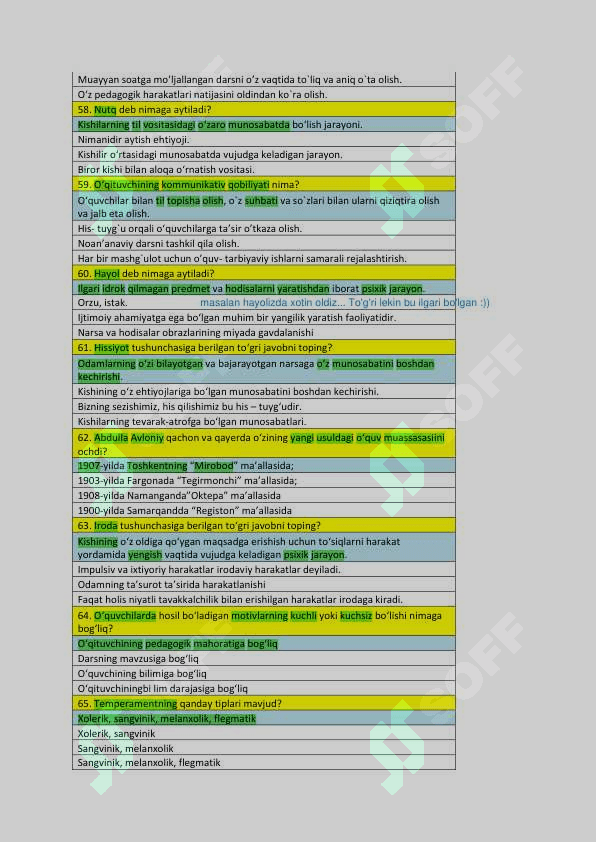 Pedagogika va psixologiya fanidan yakuniy baza testi 3-kurs TATU. 8