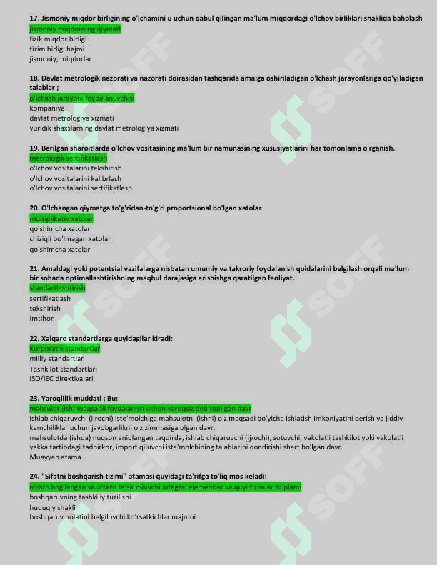 Metrologiyadan yakuniy baza testi 200 ta. TATU. 3