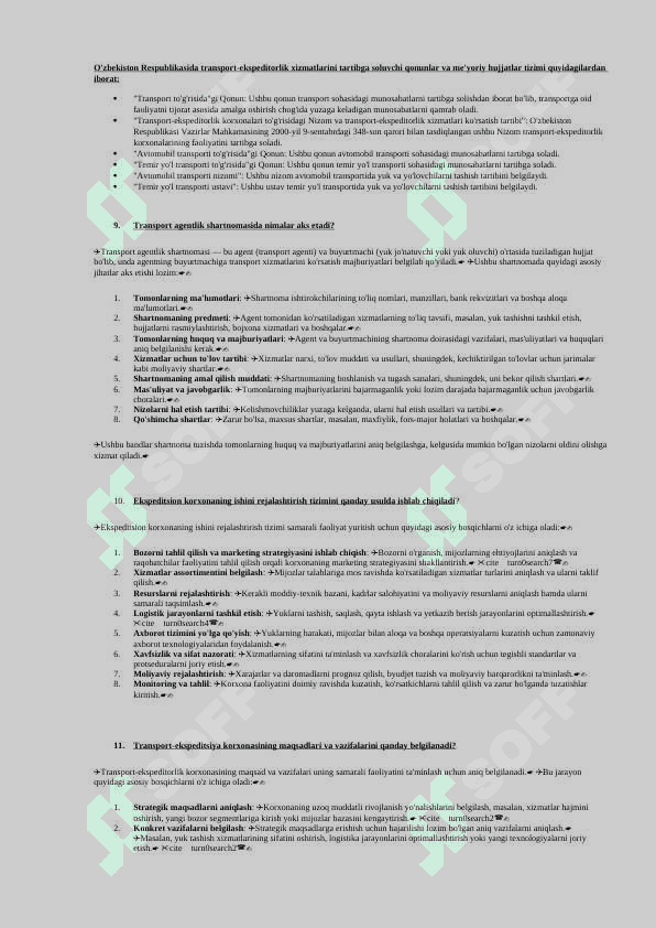 Transport-ekspeditorlik xizmatlar fanidan savollar 34ta (javoblari bilan) 3