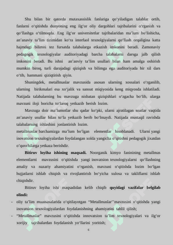 METALLMASLAR   MAVZUSINI  O’QITISHDA  INNOVASION TEXNOLOGIYALARDAN   FOYDALANISH 6