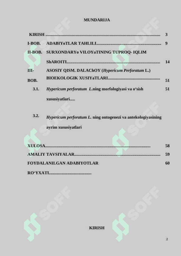 TERMIZ SHAROITIDA O‘STIRILAYOTGAN DALACHOY  (HYPERICUM PERFORATUM  L.) O‘SIMLIGINING AYRIM BIOLOGIK XUSUSIYATLARI 2
