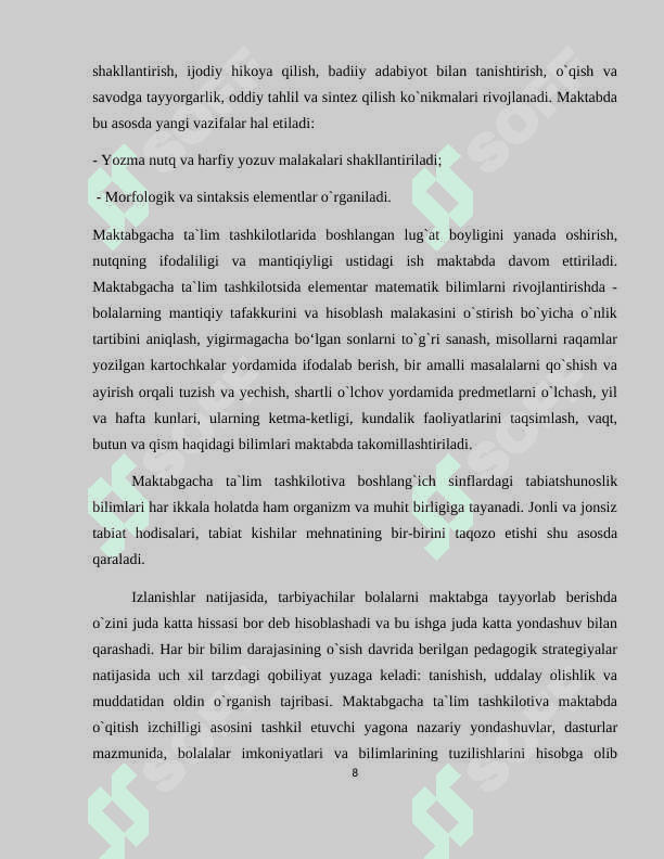 AKTABGACHA TA`LIM TASHKILOTLARI TAYYORLOV GURUHLARIDA TA`LIM JARAYONINI MAVZULI LOYIHALASHNING NAZARIY ASOSLARI 8