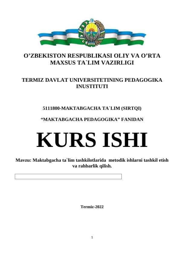 Maktabgacha ta`lim tashkilotlarida  metodik ishlarni tashkil etish va rahbarlik qilish.