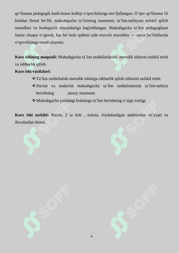 Maktabgacha ta`lim tashkilotlarida  metodik ishlarni tashkil etish va rahbarlik qilish. 4