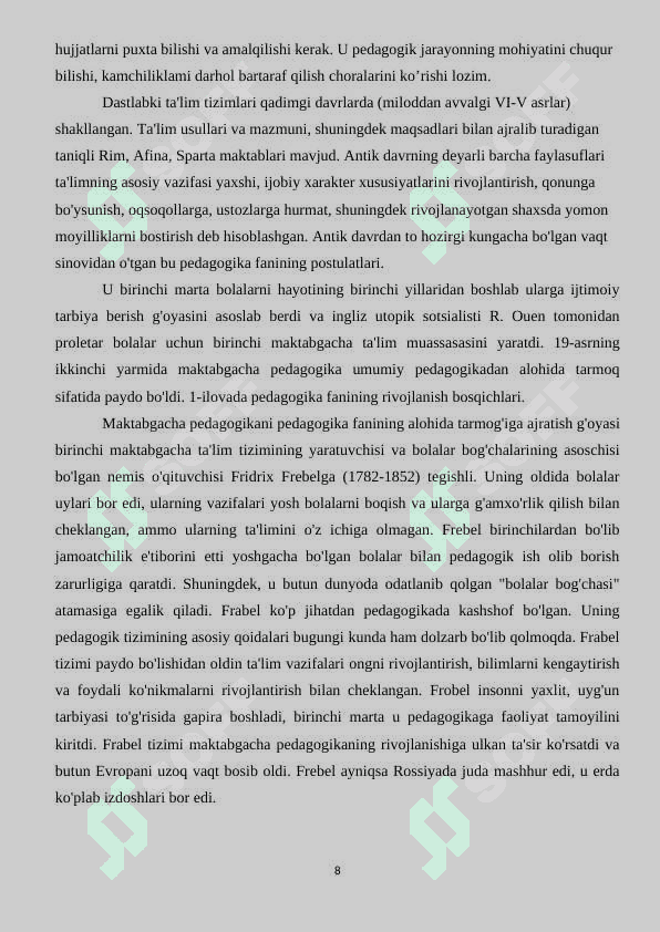 Maktabgacha ta`lim tashkilotlarida  metodik ishlarni tashkil etish va rahbarlik qilish. 8