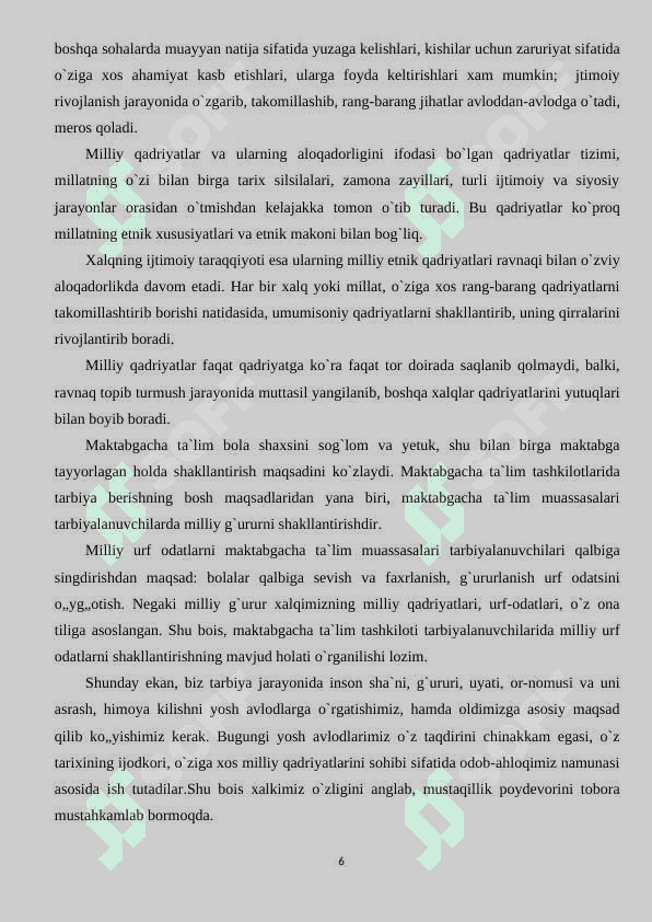 Maktabgacha ta`lim yoshidagi bolalar shaxsini barkomol qilib tarbiyalashda milliy  urf odatlardan foydalanish. 6
