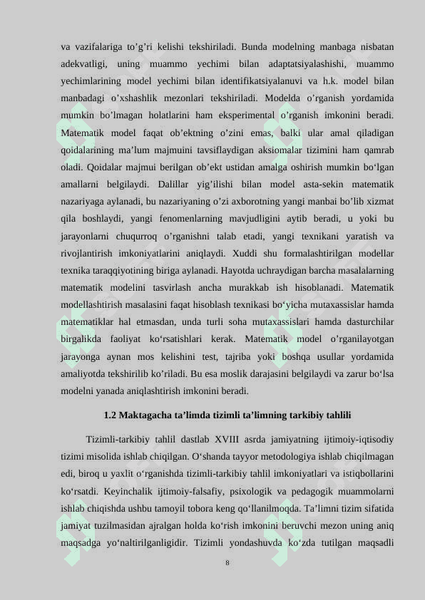 Maktabgacha tashkilotida ta’lim tizimli tahlil va modellashtirish ob’ekti sifatida. 8