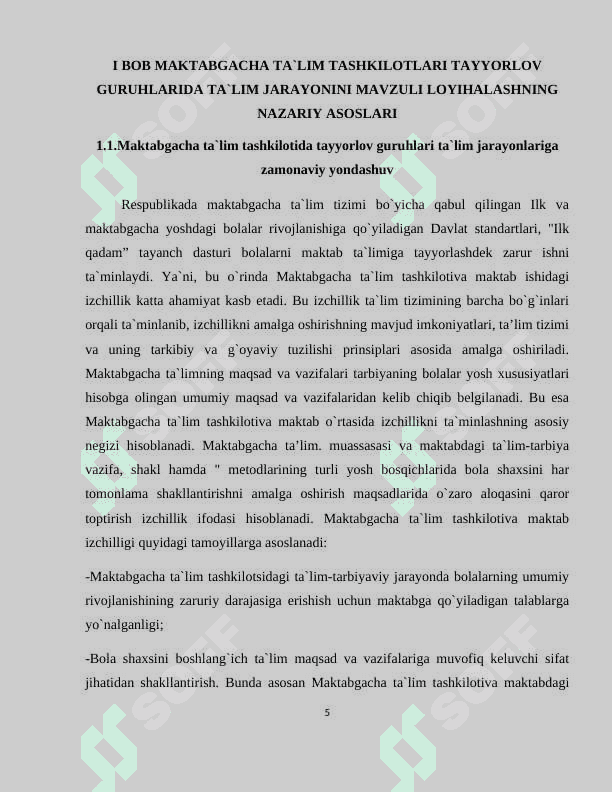 AKTABGACHA TA`LIM TASHKILOTLARI TAYYORLOV GURUHLARIDA TA`LIM JARAYONINI MAVZULI LOYIHALASHNING NAZARIY ASOSLARI 5