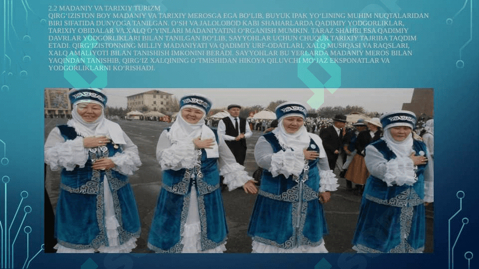 Turizm asosiy  Yo‘nalishlari va Imkoniyatlar (QIRG’IZISTON) 5