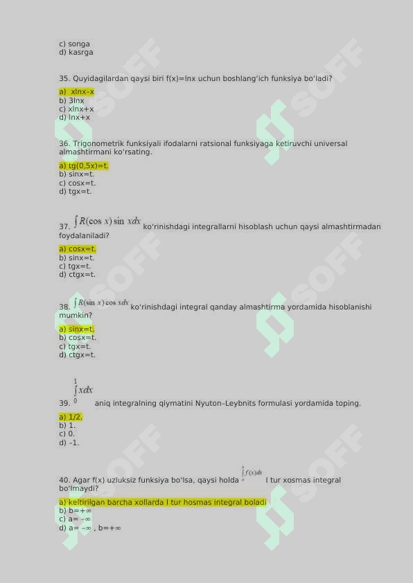 Matematik analiz (5simestir)Test savollari javoblari bilan 6