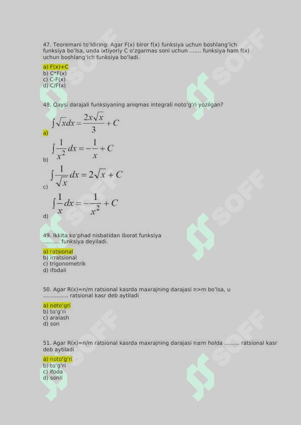 Matematik analiz (5simestir)Test savollari javoblari bilan 8