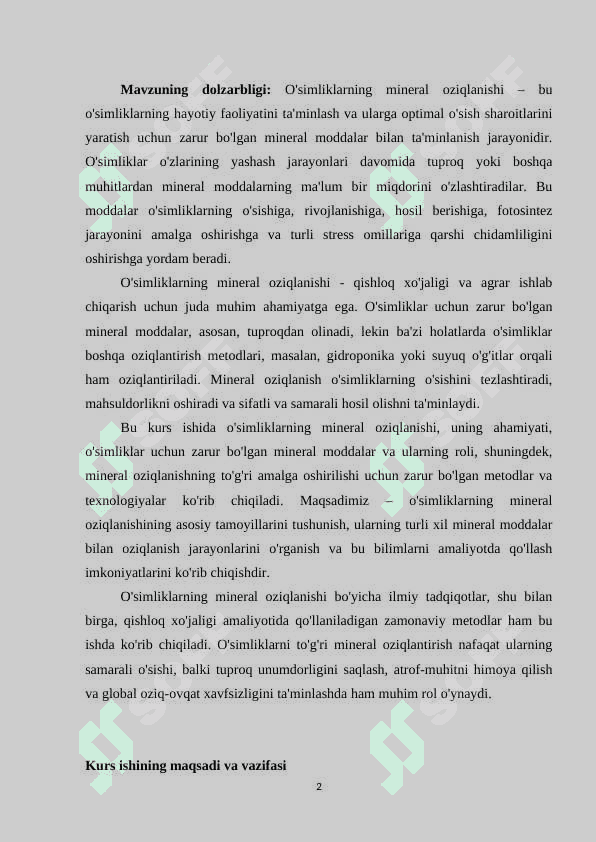 O`simliklarning mineral oziqlanishi 2