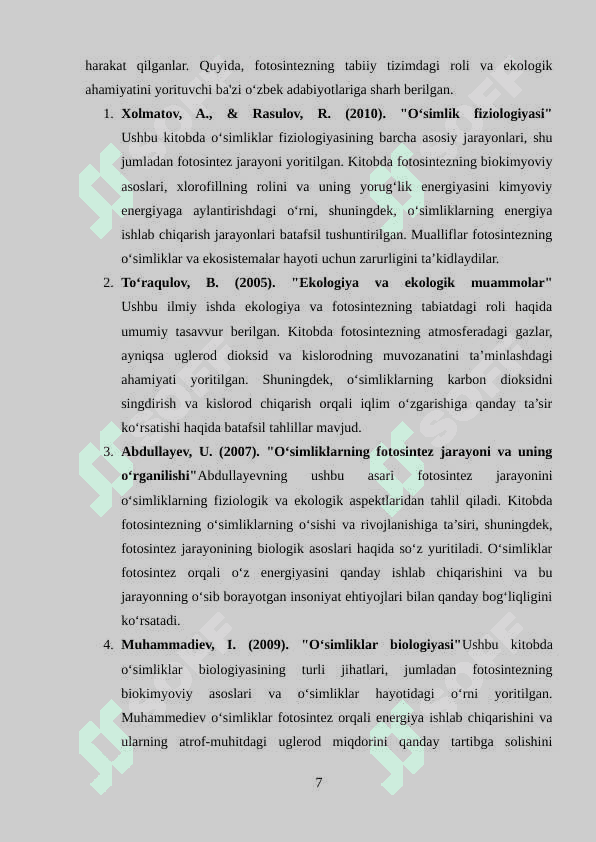 Fotosintezni tabiatda tutgan o`rni 7