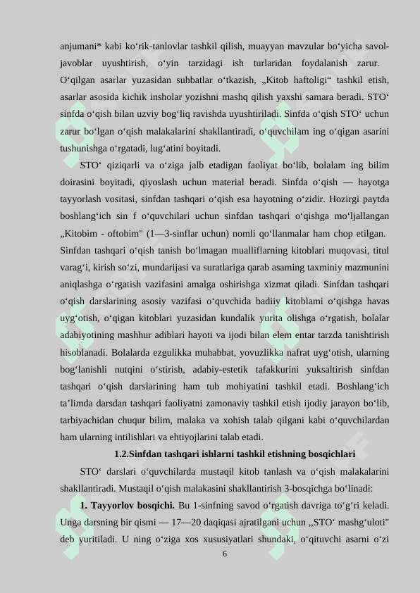 SINFDAN TASHQARI TAYYORLOV BOSQICH DARLARINI TASHKIL ETISH (3-sinf) 5